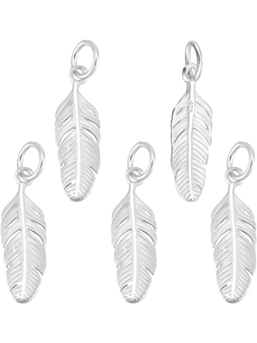5Pcs 925 Sterling Silver Feather Charms for Jewelry Making - Antique Tibetan